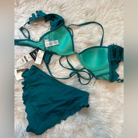 NWT Sundazed Jaded Green Bra-Sized Wrap Bikini Swim Top and Bottom Set 32C & XS - Picture 7 of 7